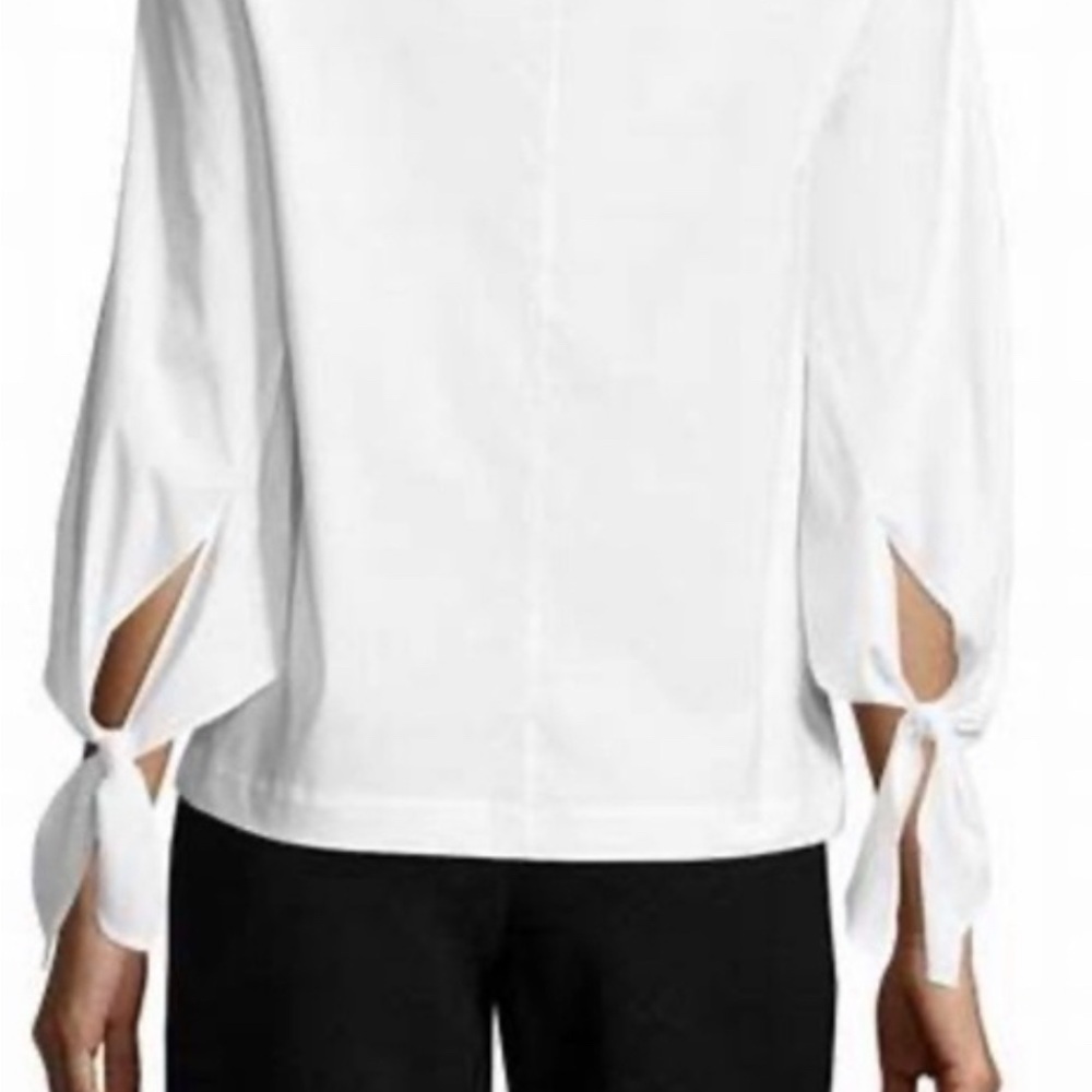 Lafayette 148 New York Elaina Tie-Sleeve Stretch Cotton Blouse - Picture 2 of 10